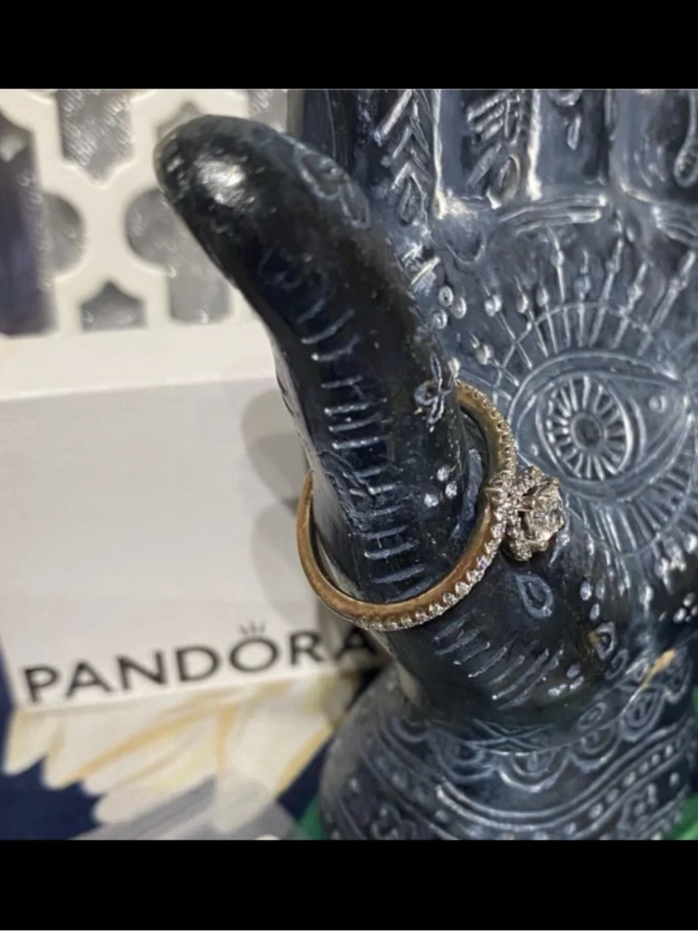 PANDORA SQUARE DIAMOND SPARKLE WISHBONE RING - Picture 3 of 8